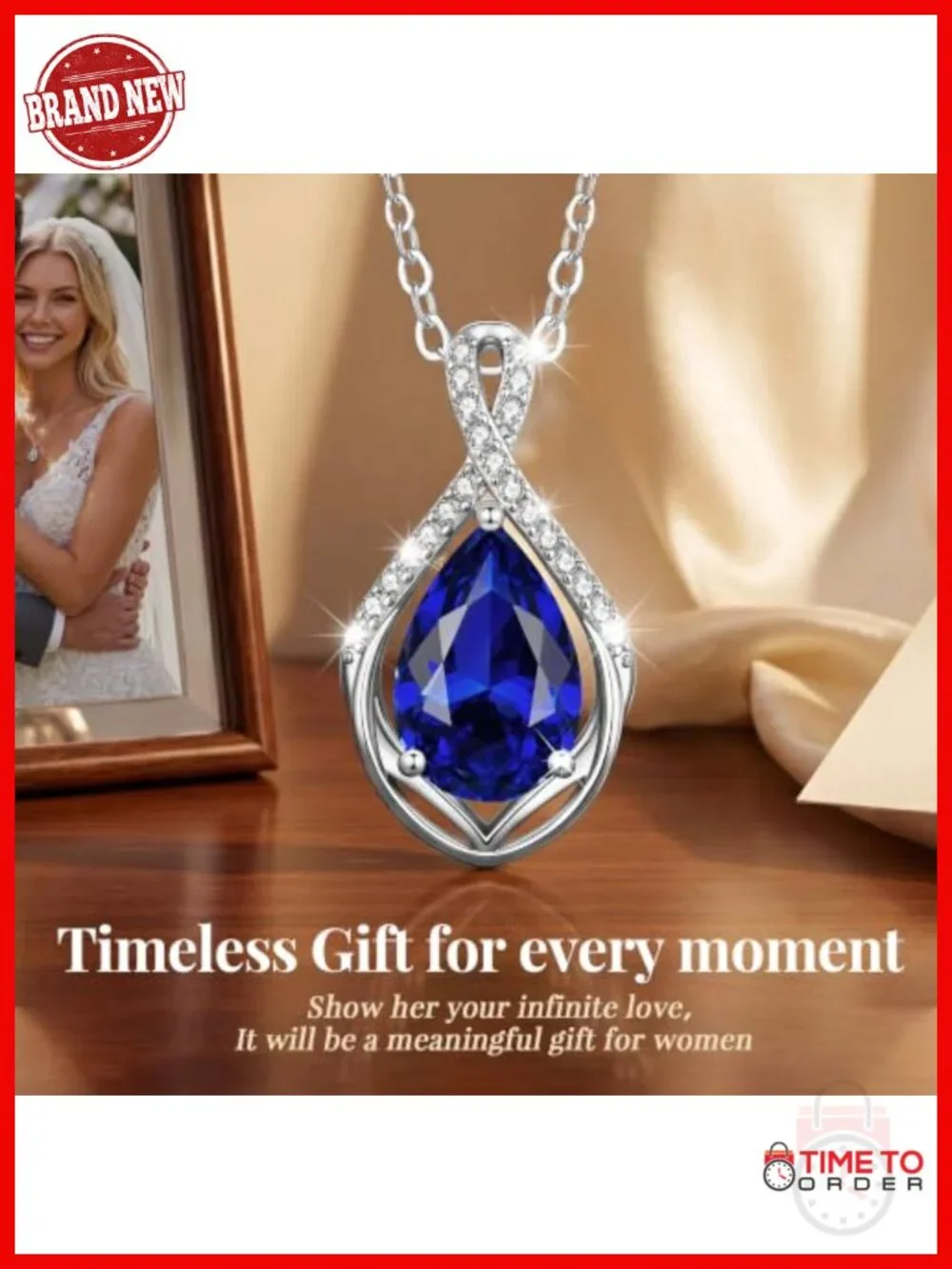 Infinity Teardrop Pendant Necklace Adjustable 20in Hypoallergenic Cubic Zirconia